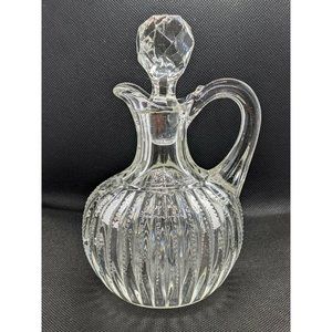 Vintage Pressed Glass Vertical Fluted Diamond Zig Zag CRUET Faceted Stopper  6"H